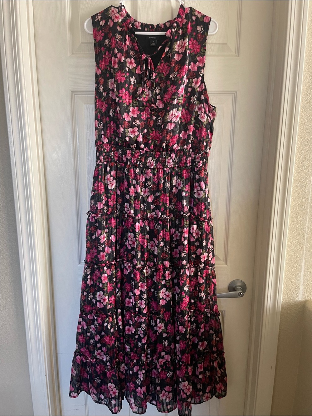 Pink Floral Sleeveless Dress with ties